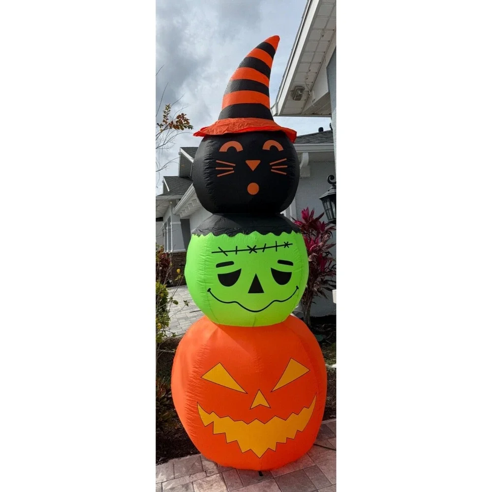 10' GIANT  Totem BLACK CAT, MONSTER, JACK‎ O LANTERN Halloween Inflatable
